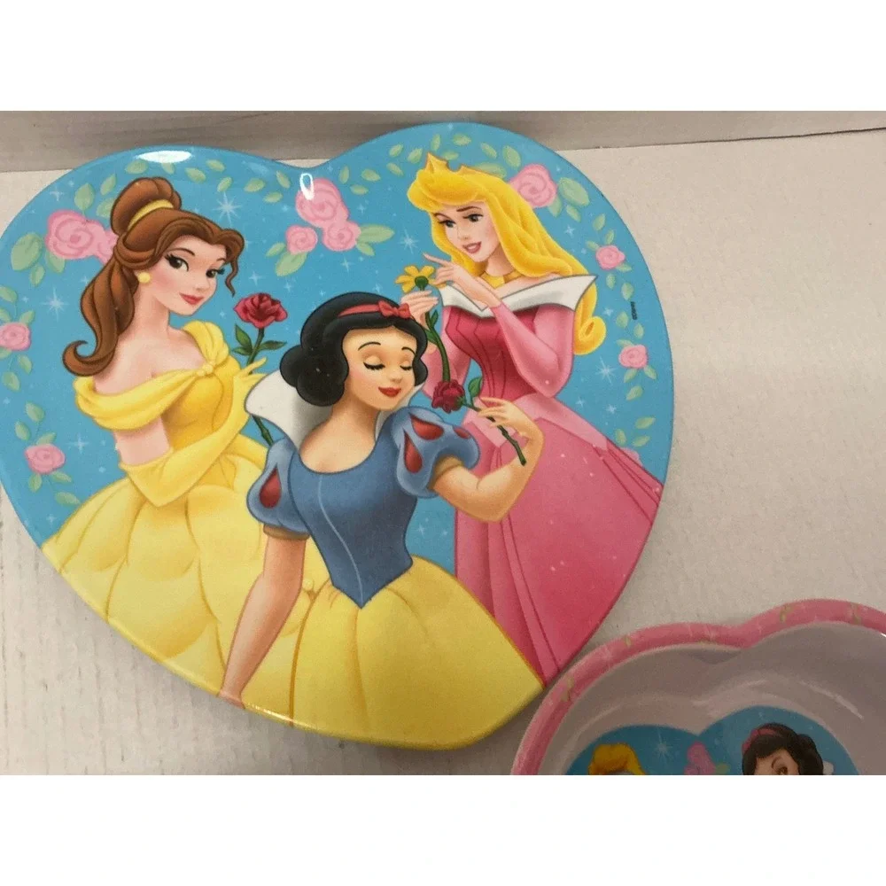 Zak Designs Disney Princess Heart Shaped Plate and Bowls Set Melamine Pink Blue
